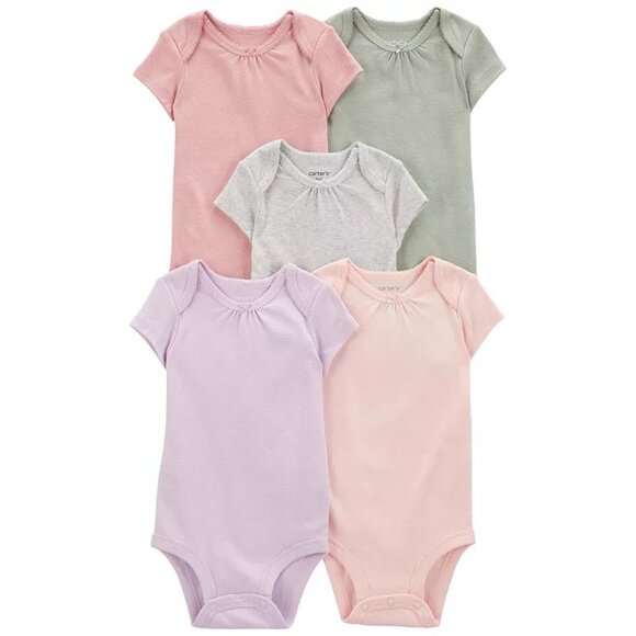 nwt  Carter’s Baby Girl Pastel Colors 5pk 18 Months Short Sleeve Onesies - Picture 1 of 1